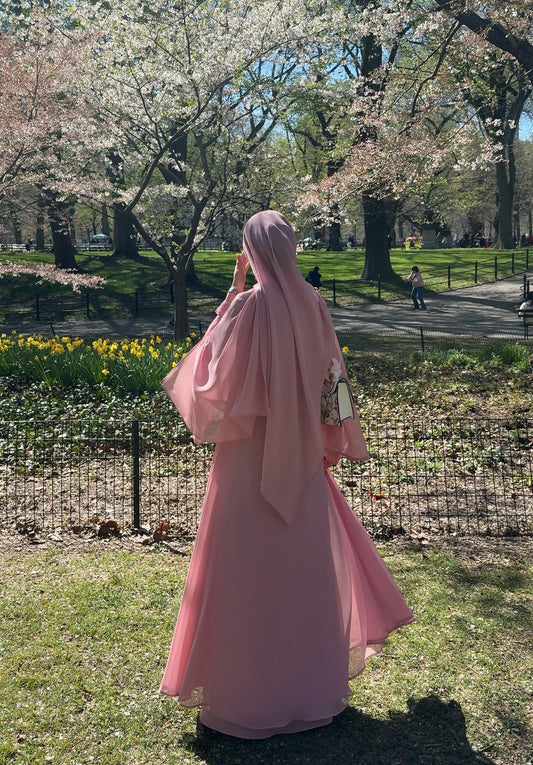 Umbrella Abaya with hijab in Blossom pink