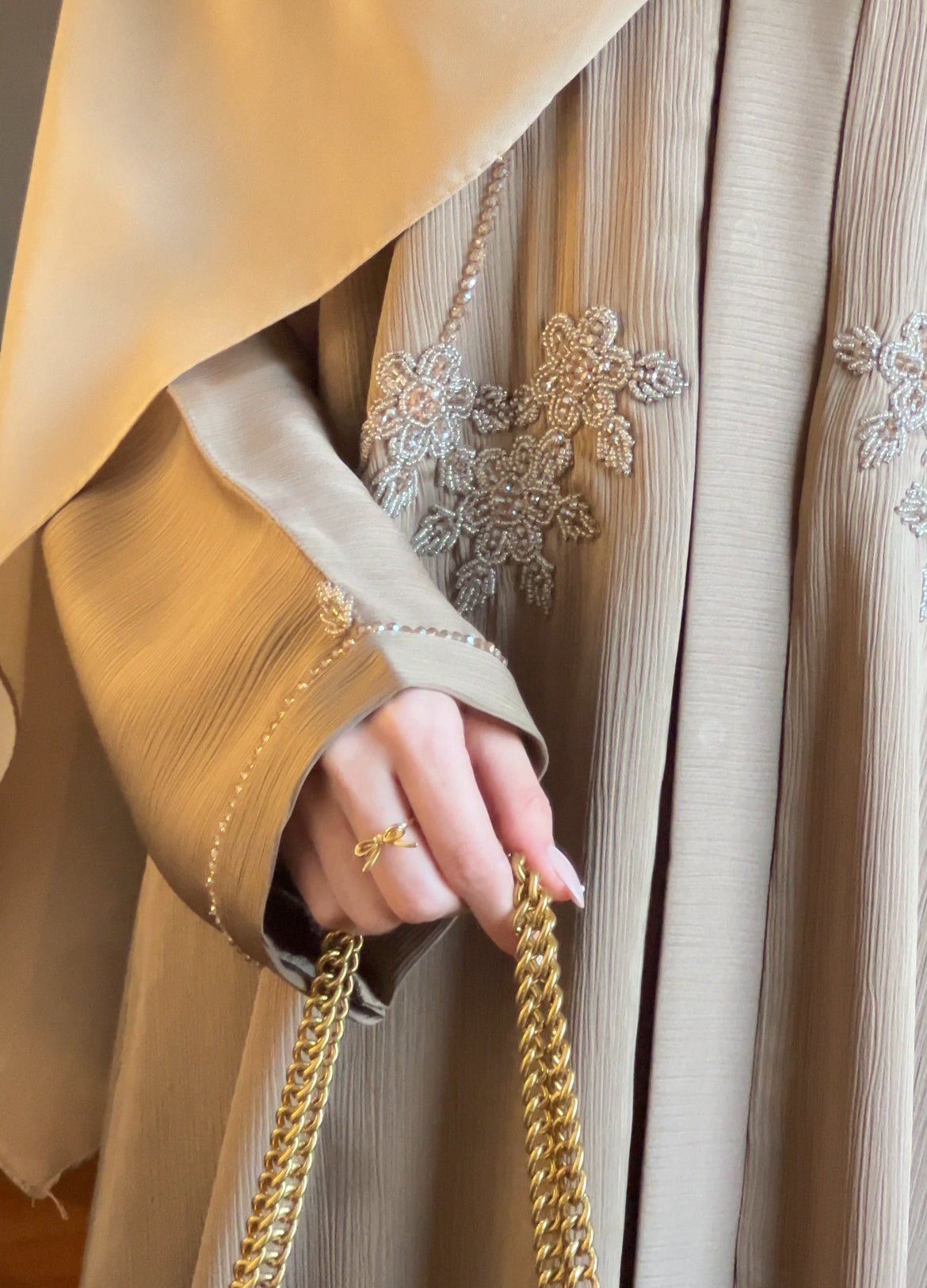 Amal open Abaya with hijab in Desert