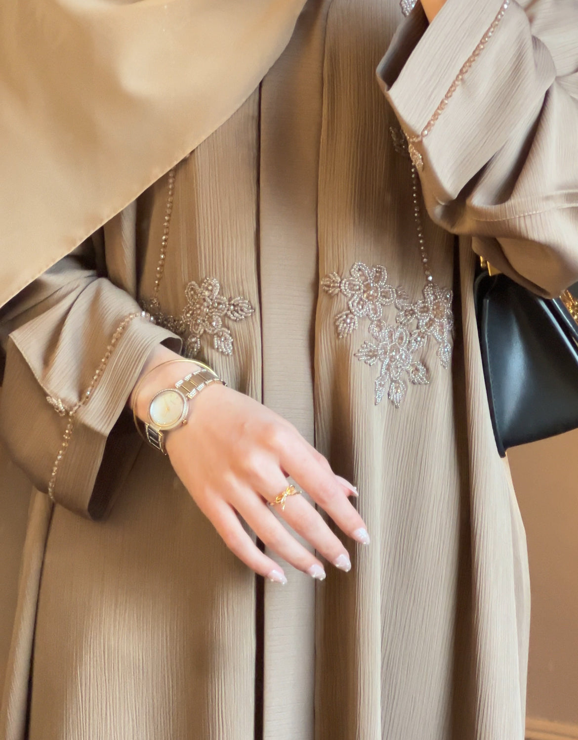 Amal open Abaya with hijab in Desert