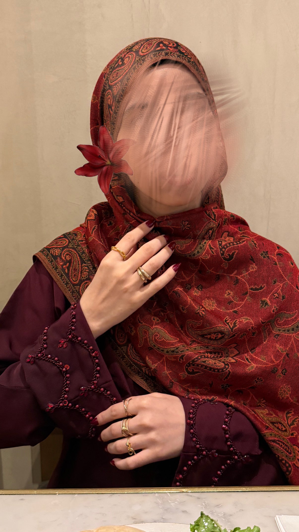 Cranberry open Abaya with Hijab
