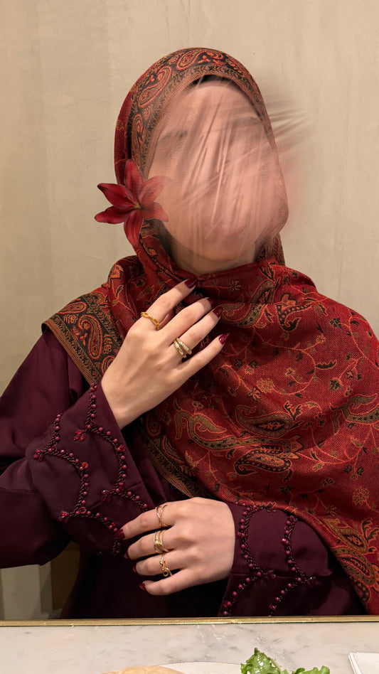 Cranberry open Abaya with Hijab