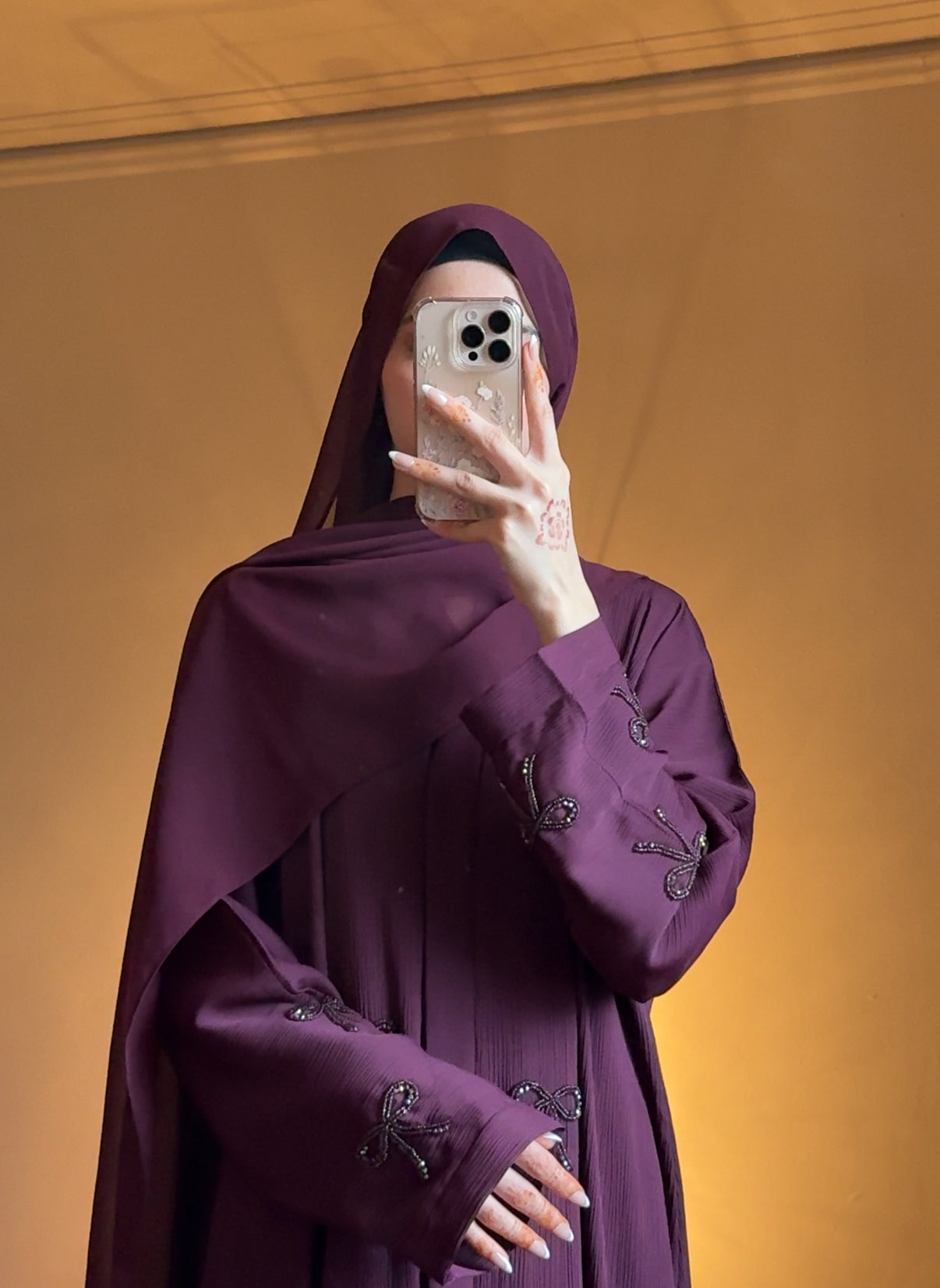Bow Abaya in Berry