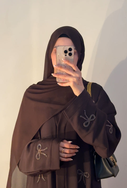 Bow Abaya with hijab  in Coffee brown