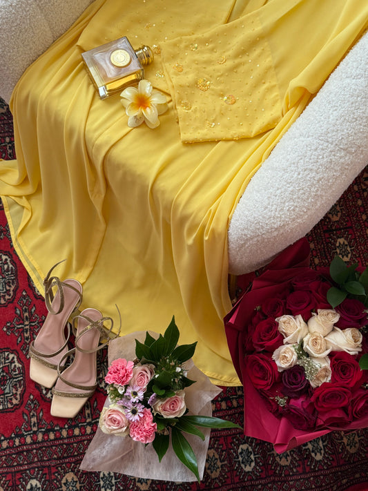 Butter yellow Abaya with hijab