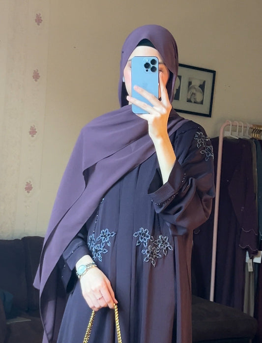 Amal open abaya with hijab in Dark Plum