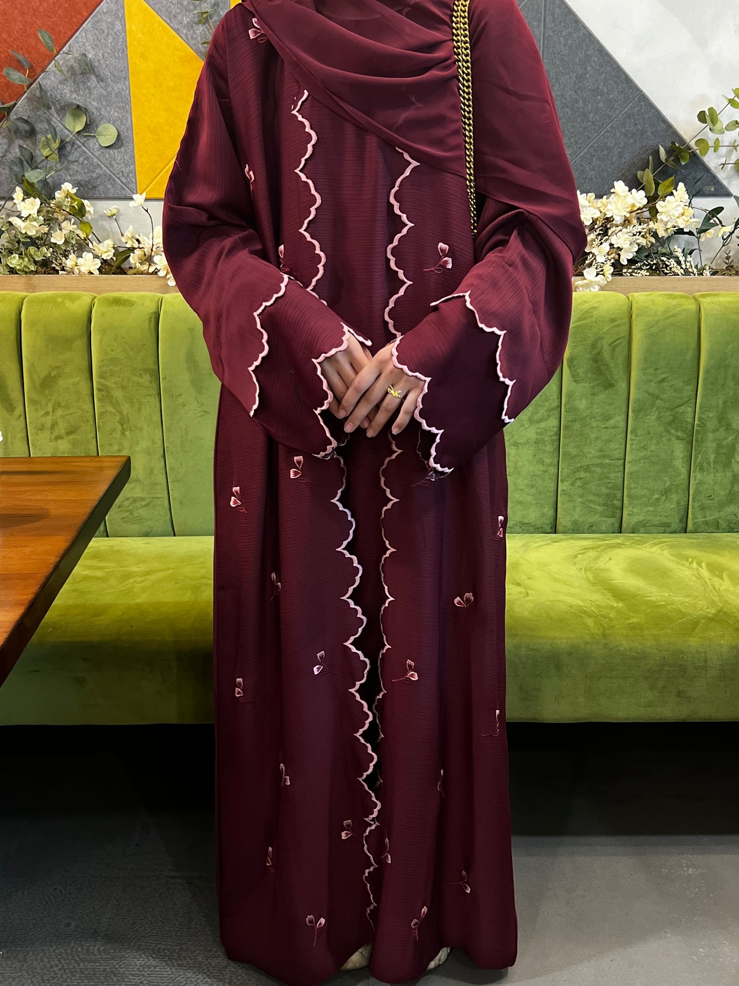 Inaara abaya with hijab in Cherry red