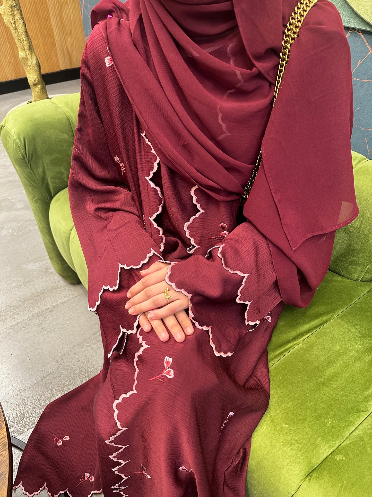 Inaara abaya with hijab in Cherry red