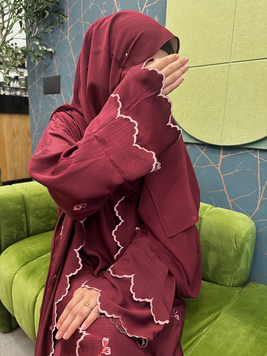 Inaara abaya with hijab in Cherry red