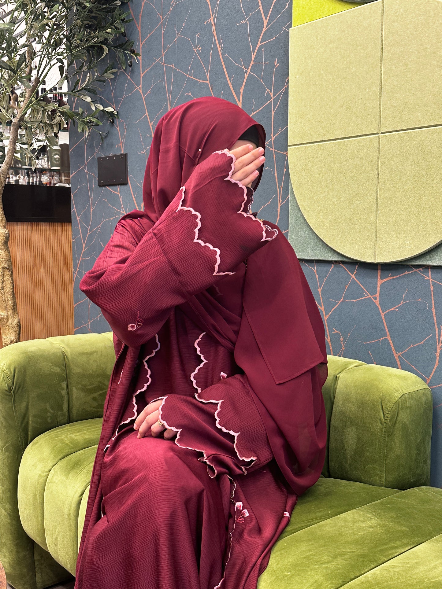 Inaara abaya with hijab in Cherry red