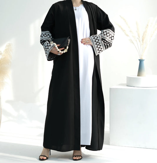 Embroidered  Black open Abaya