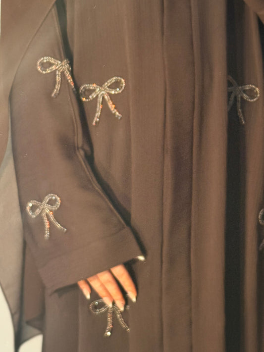 Bow Abaya with hijab  in Coffee brown