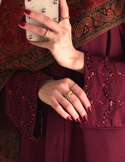 Cranberry open Abaya with Hijab