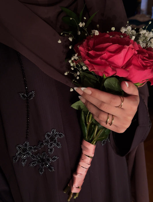 Amal open abaya with hijab in Dark Plum