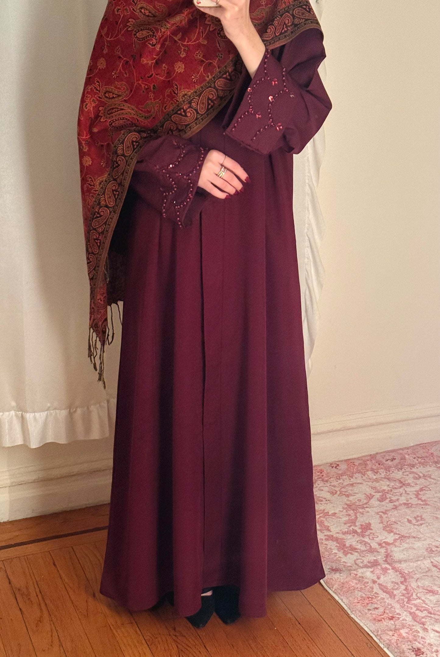 Cranberry open Abaya with Hijab